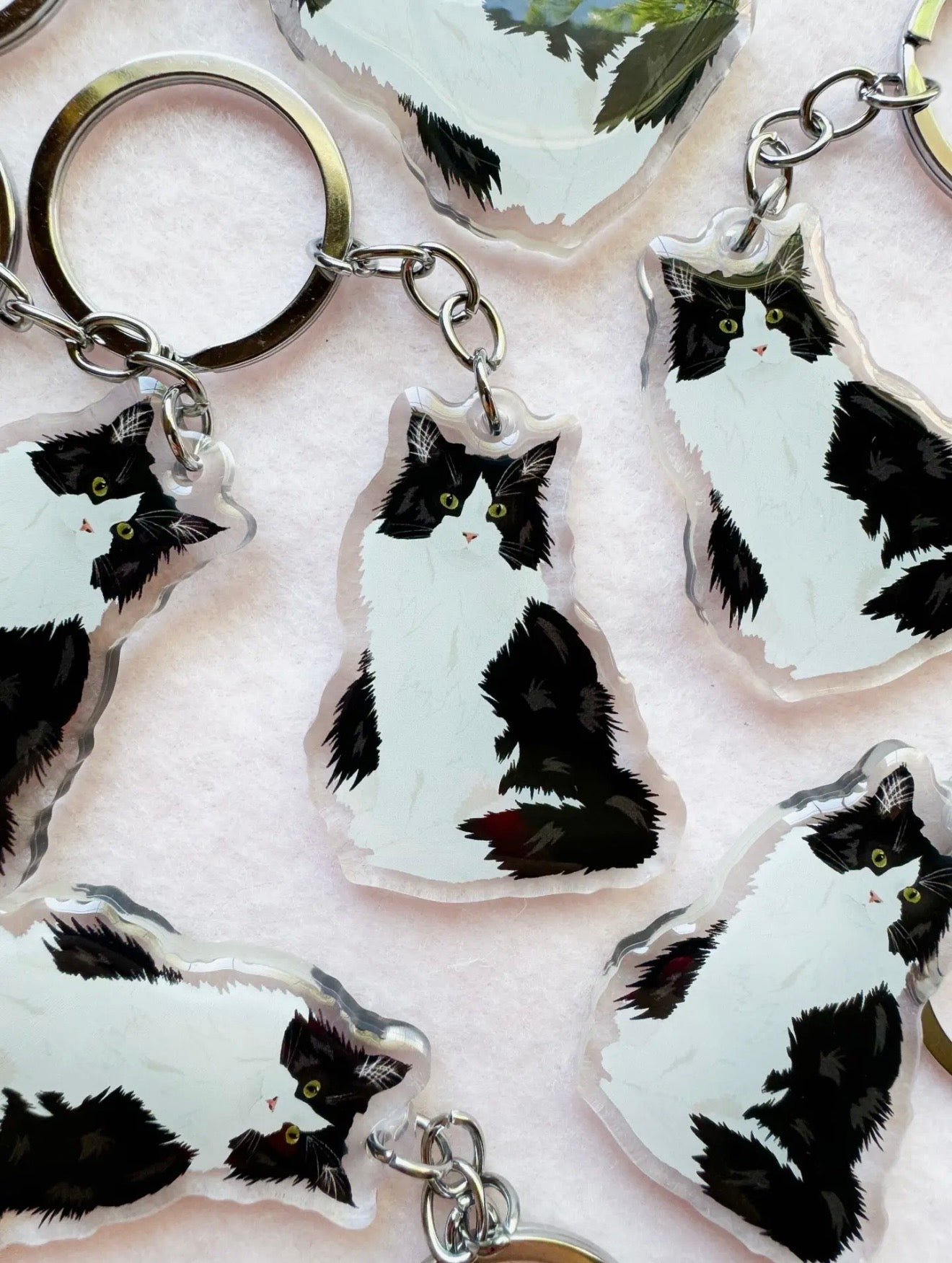 Long-Haired Tuxedo Cat Keychain